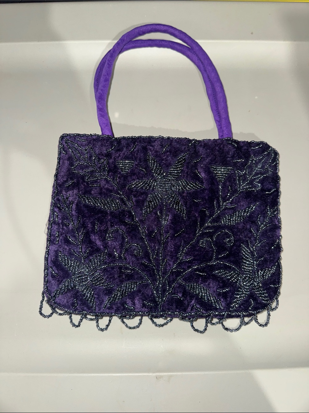 Purple Beaded Velvet Handbag STUNNING